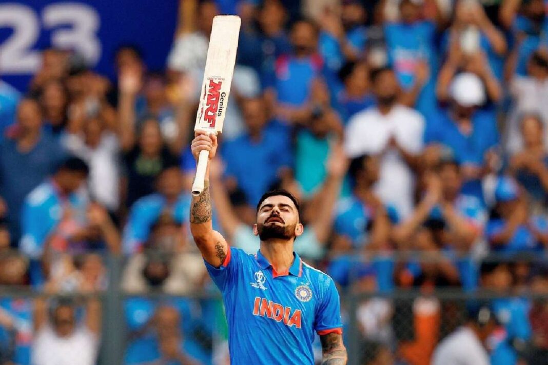 Virat Kohli celebrating his century.